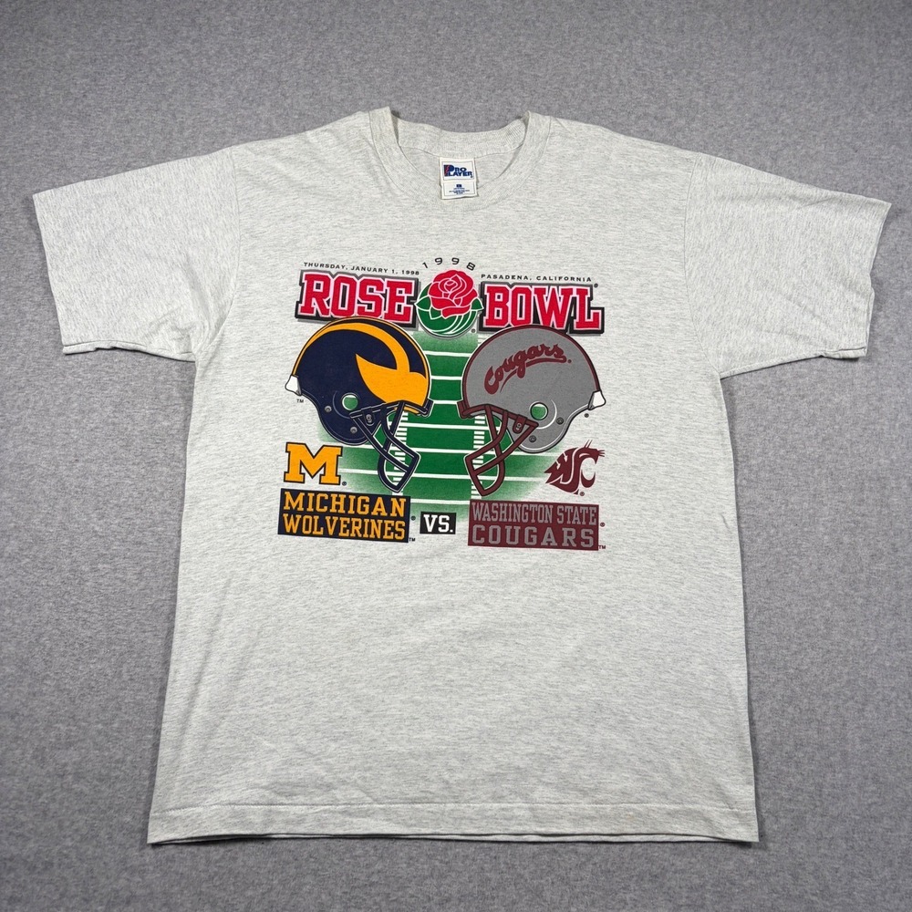 Vintage Rose Bowl Pro Player T Shirt Mens Large Gray 1998 Wolverines Vs Cougars